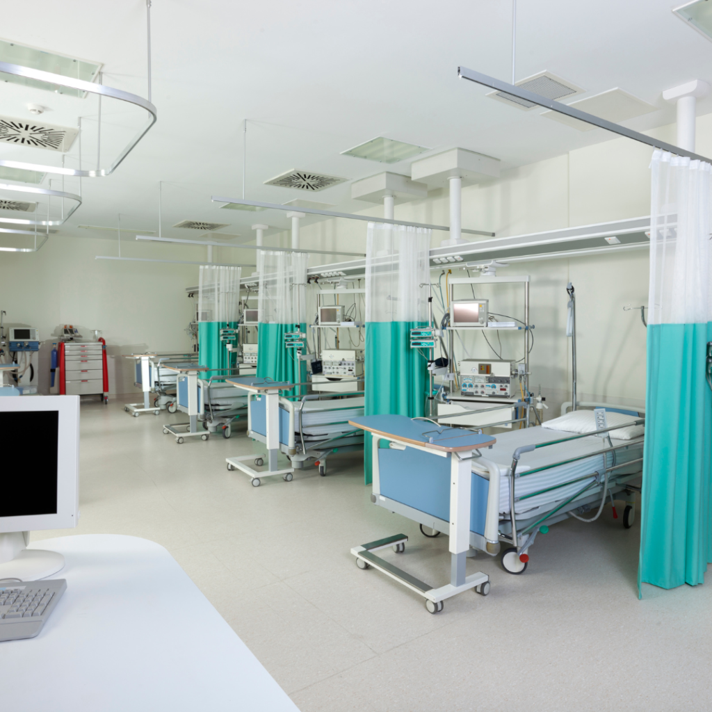 Hospital beds connected to medical monitoring technology 